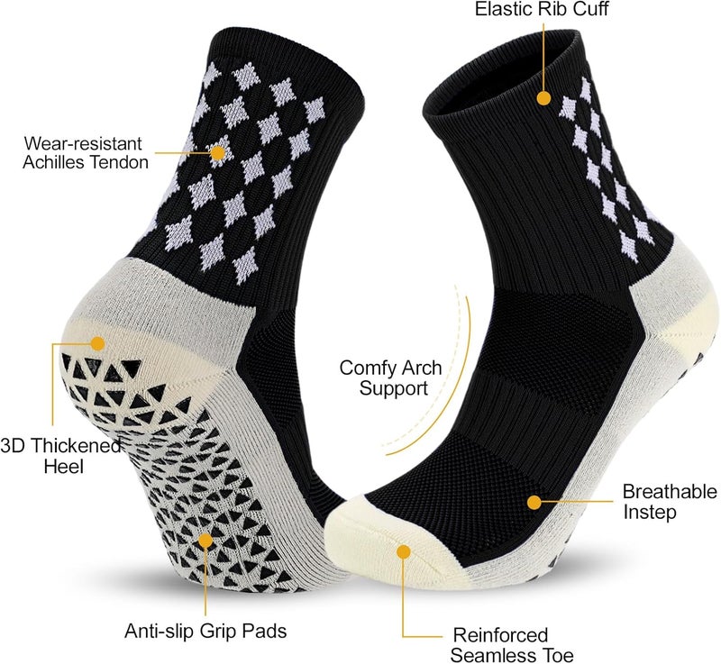 Ultrafun 5 Pairs Mens Grip Soccer Socks Non Slip Cushioned Crew Football Sports Socks - Image 3